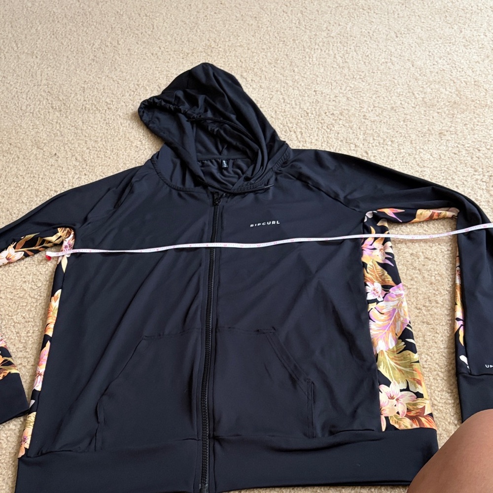 Rip Curl Black Hoodie UPF 50 with Floral Panels